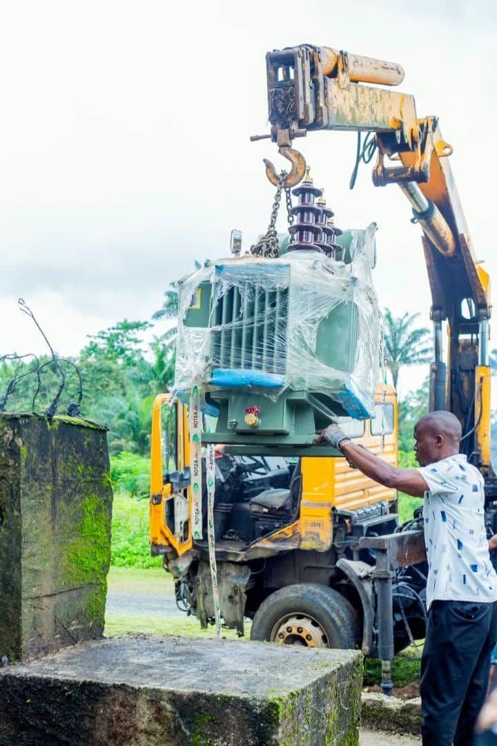 A new transformer being lifted into place